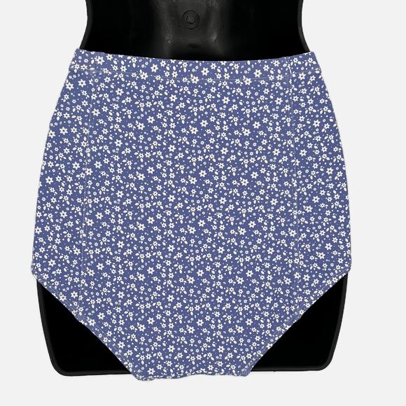 Bikini Bottom High Waisted with Mini Star Floral Print in Blue and White Size M - Picture 6 of 7
